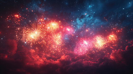 Fototapeta premium Amazing colorful display of fireworks on black backgound