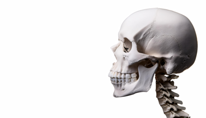 Human skull anatomy model side profile transparent background medical study science education