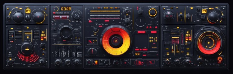 Fototapeta premium Circle Abstract digital technology UI/UX with a Futuristic HUD, FUI, and Virtual Interface. Callout titles and frames in sci-fi style. Bar labels and informational callout boxes. Futuristic layouts