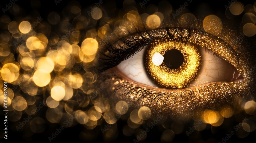 Poster animation concept featuring a human iris with multiple colors. bright white circle flashes, scatteri
