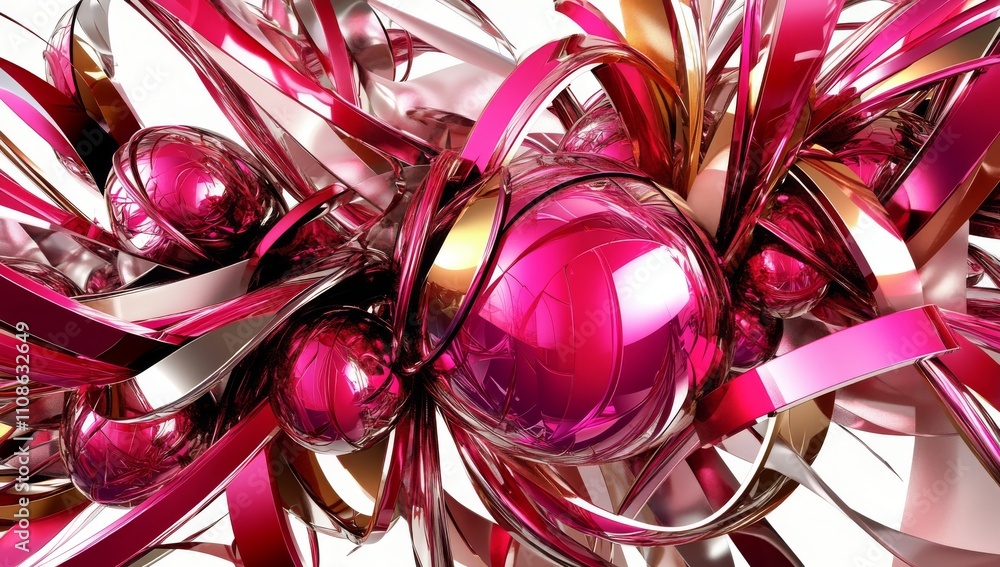 Poster abstract 3d render of flowing purple chrome liquid design.fluid 3d rendering of purple chrome liquid