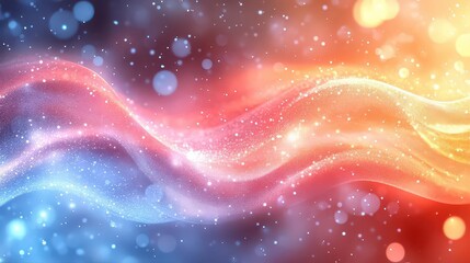 Abstract colorful wave with sparkling particles and light effects.