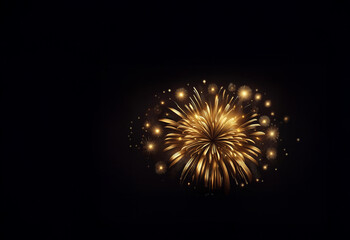 Fototapeta premium A breathtaking burst of golden fireworks explodes against a dark background, radiating light and celebratory energy. Small sparks and glowing embers surround the central display.