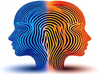 A digital piece showcasing three human heads in vibrant colors and abstract shapes, symbolizing a psychological or imaginative idea.