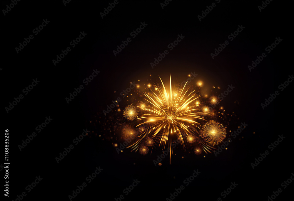 Poster a dazzling golden firework display explodes against a deep black night sky. its radiant bursts illum