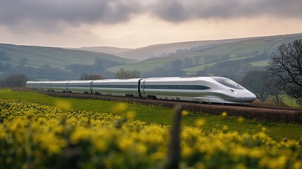 Fototapeta premium High-Speed Train Journey Through Rolling Hills