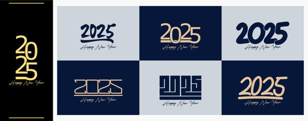Happy New Year 2025. Set of typographic design elements.Happy New Year 2025 text design template. Calligraphy blue numbers 2025.