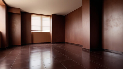 Obraz premium Brown empty studio room interior design, brown walls and corner, tiled brown empty floor background