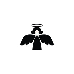 Angel Icon With Holy Christmas Or New Year. angel minimalistic Christmas symbol line icon black on white background