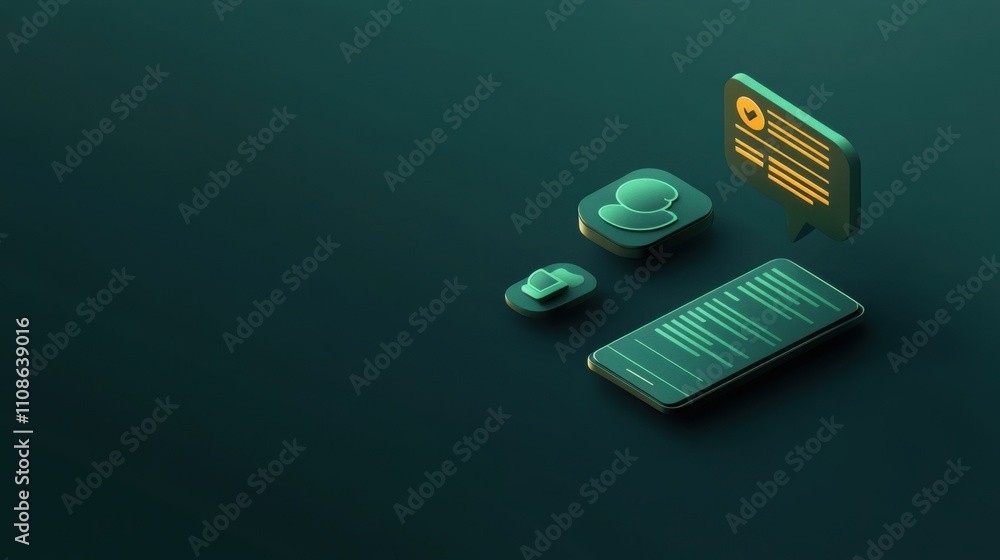 Aufkleber modern digital communication technology smartphone app interface design 3d render