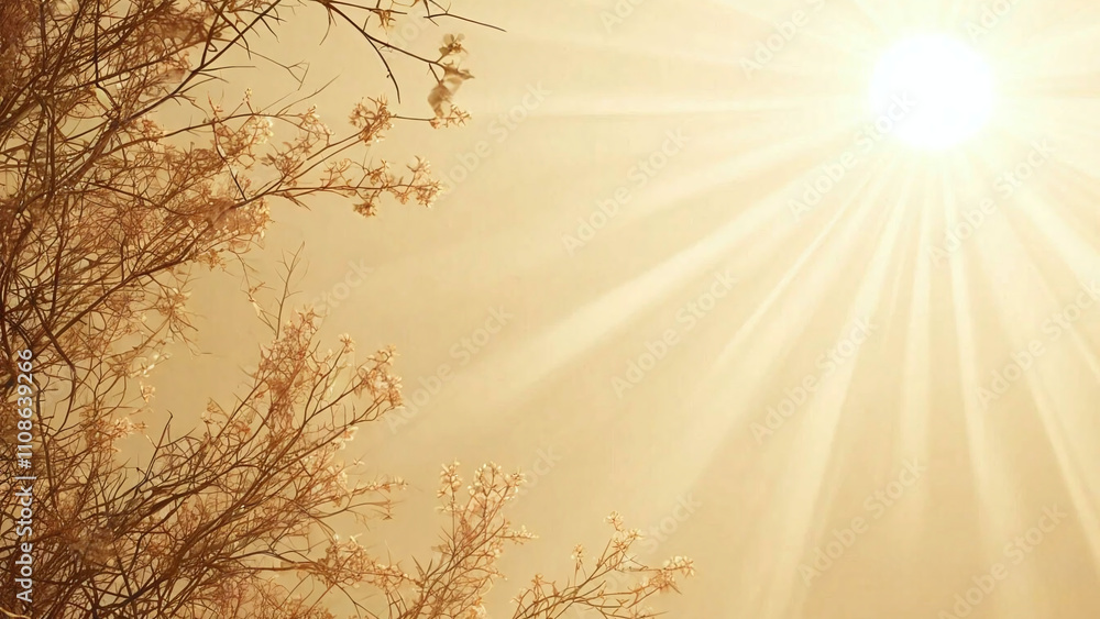 Poster bright light shining from behind trees and branches
