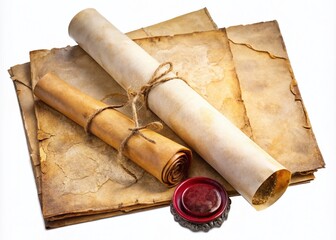 Vintage Papers, Manuscript & Papyrus, Wax Seals - AI Photo