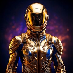 Futuristic Golden Humanoid in Metallic Spacesuit