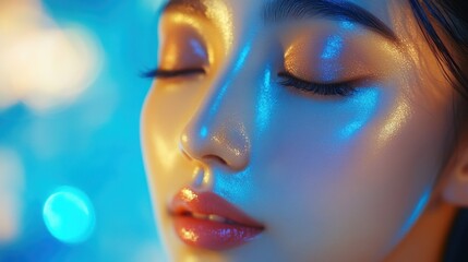 Closeup of a Woman with Glowing Skin and Makeup