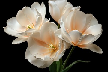 Fototapeta premium An exquisite cluster of cream tulips in full bloom, their petals gently unfurling to reveal the natural elegance and soft simplicity of the arrangement.