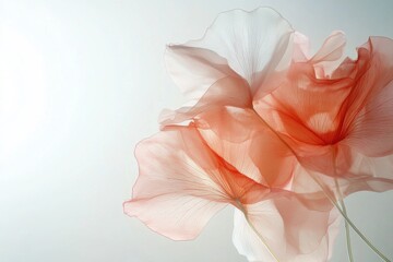 Translucent petals form an elegant bouquet against a soft background, exuding a calming atmosphere through subtle pastel colors, symbolic of beauty and grace.