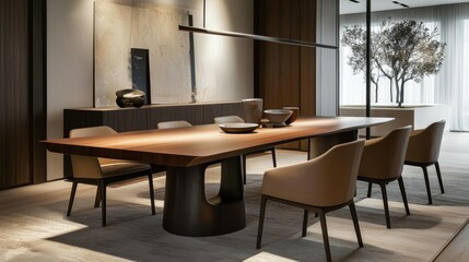 Modern Dining Room Design with Exquisite Wooden Table and Chairs