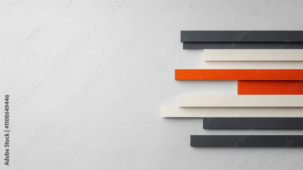 Poster a modern abstract composition featuring horizontal strips in various colors against a textured light