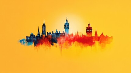 Fototapeta premium Vibrant Edinburgh Silhouette Against Bright Background