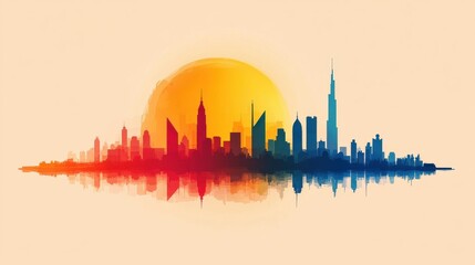 Obraz premium Minimalist Silhouette of Kuwait City at Sunset