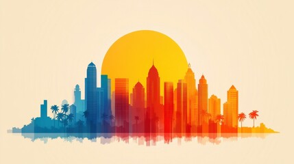 Obraz premium Vibrant Minimalist City Silhouette Art