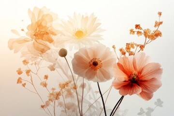 Naklejka premium This striking image captures vibrant orange and pink flowers in contrast against pale blooms, creating a harmonious balance of color and texture.