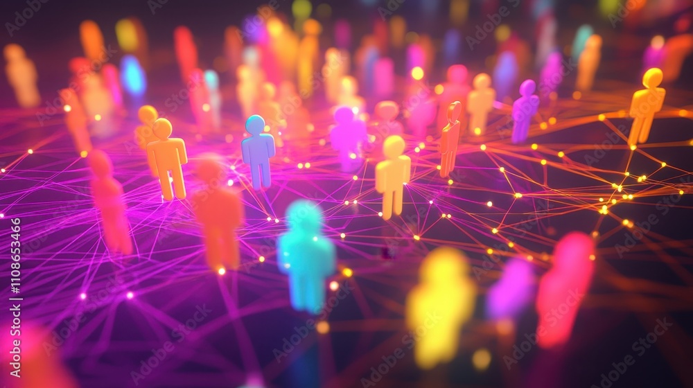 Poster a colorful group of people are connected by a web of lines