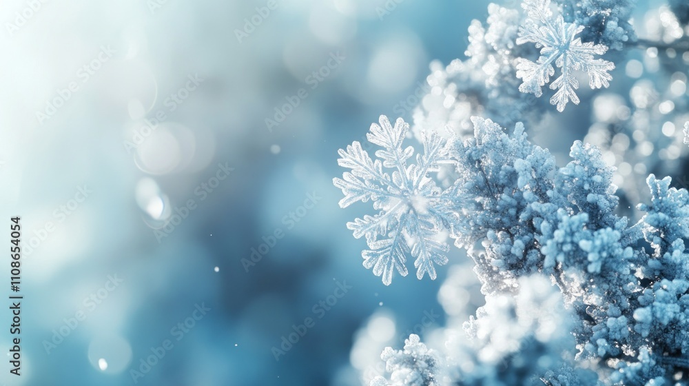 Poster frosty branches displaying delicate winter snowflakes