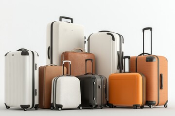 A collection of assorted luggage pieces displaying a variety of colors and sizes on a plain, clean background, symbolizing organization and preparation.
