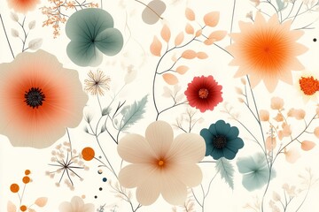A beautifully artistic floral pattern blending pastel tones with intricate floral designs, evoking a sense of calm and delicate beauty, ideal for print designs.