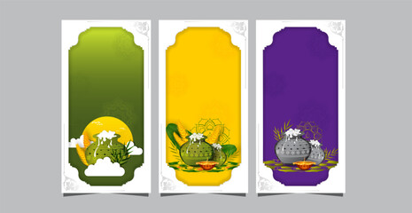 vector illustration of Happy Pongal Holiday of Tamil Nadu South India. set of card.