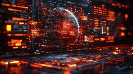 Futuristic Digital Space with Neon Glow and Data Stream Elements