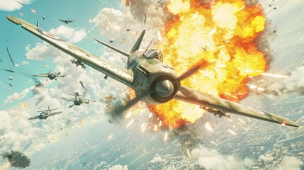 Fototapeta premium Virtual Skies: Intense Aerial Combat in AI Video Game World