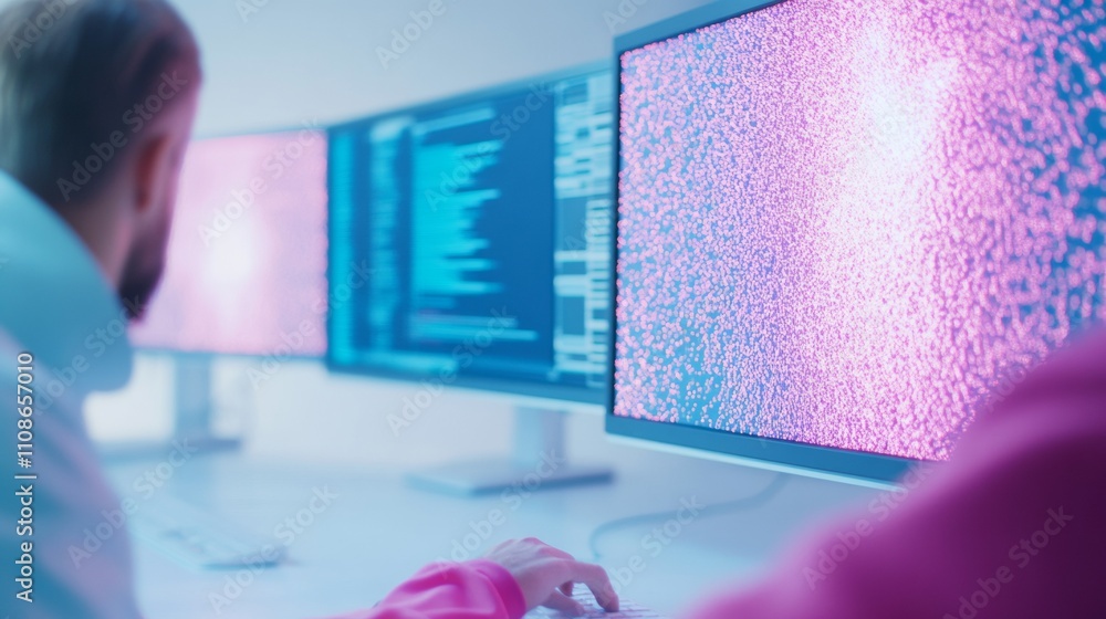 Aufkleber High-Tech Laboratory Scientists Analyzing Data on Multiple Monitors