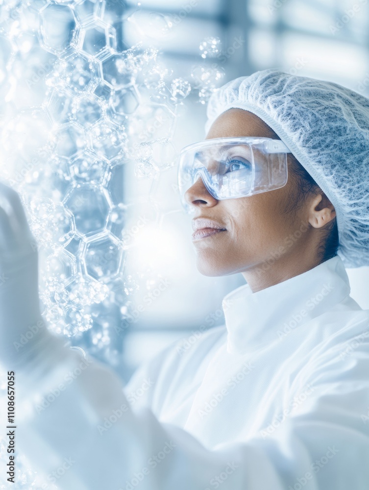 Aufkleber Female Scientist Analyzing Molecular Structure in Futuristic Laboratory Setting