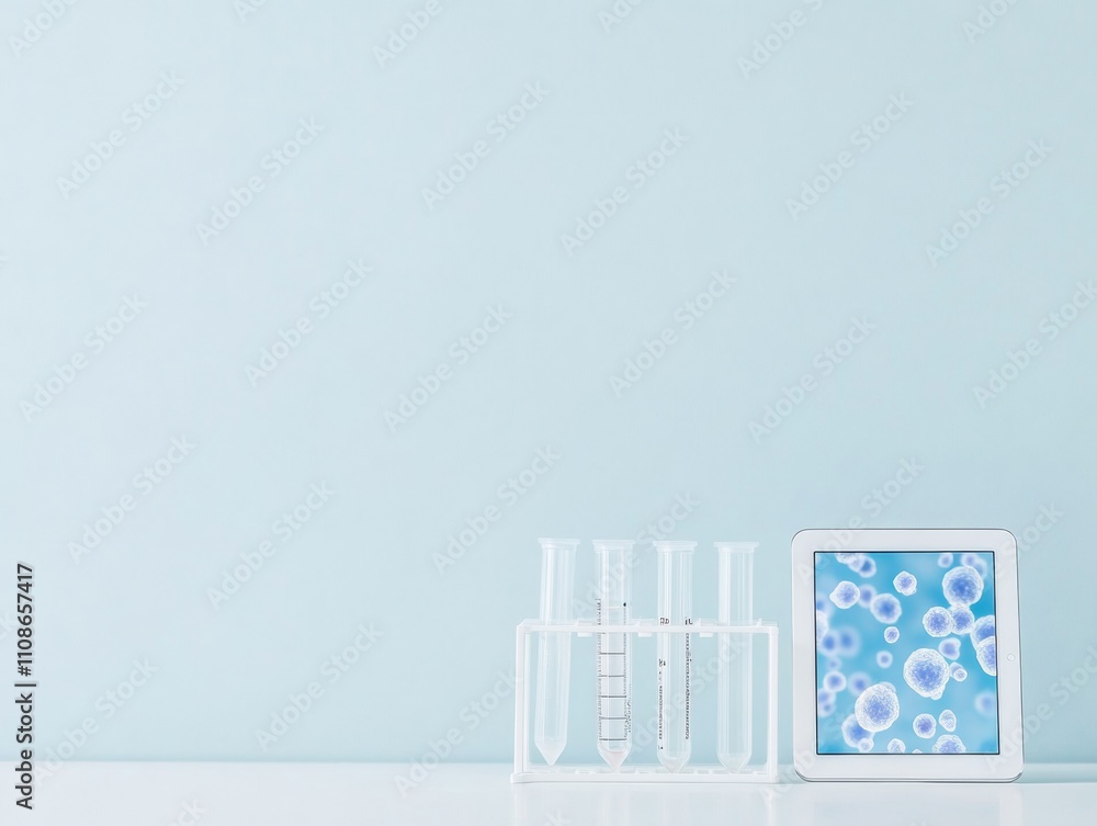 Leinwandbilder modern scientific laboratory setup with microscope and digital display of cells