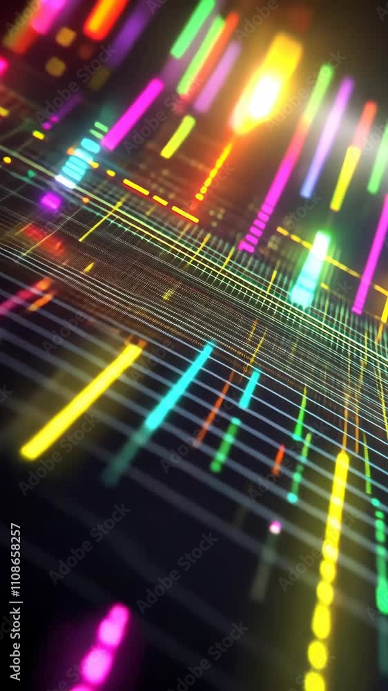 Poster colorful abstract lines create a vibrant digital landscape with dynamic lighting effects and a sense