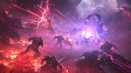Fototapeta premium Digital Warfare: Epic AI Video Game Battle Scene with Diverse Characters and High-Stakes Action