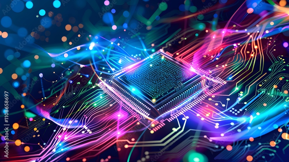 Poster vibrant circuit board with central processing unit