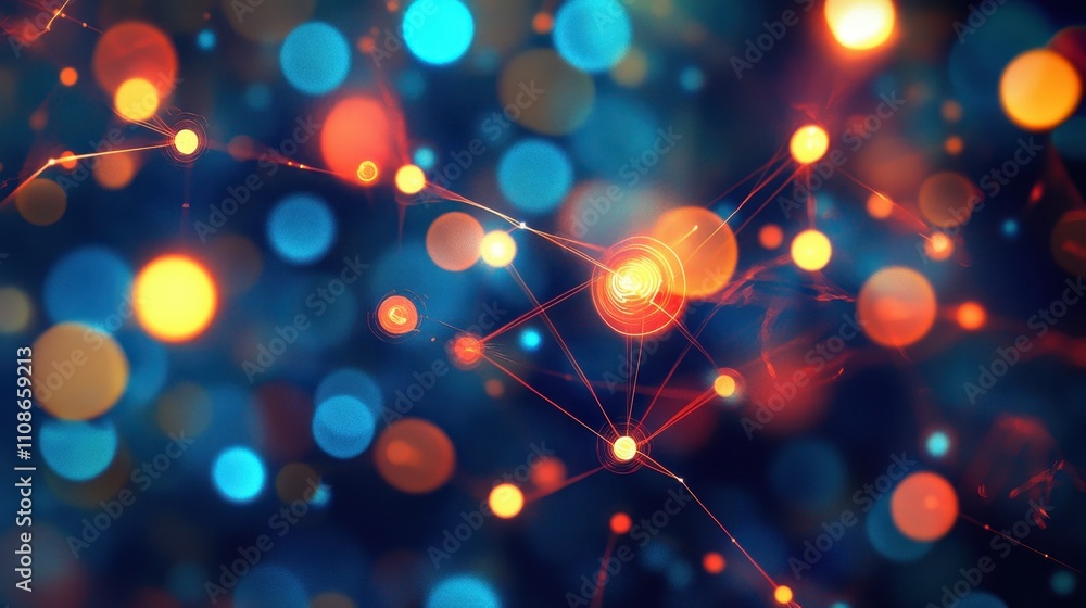 Poster a colorful image of a network of dots with a red dot in the middle