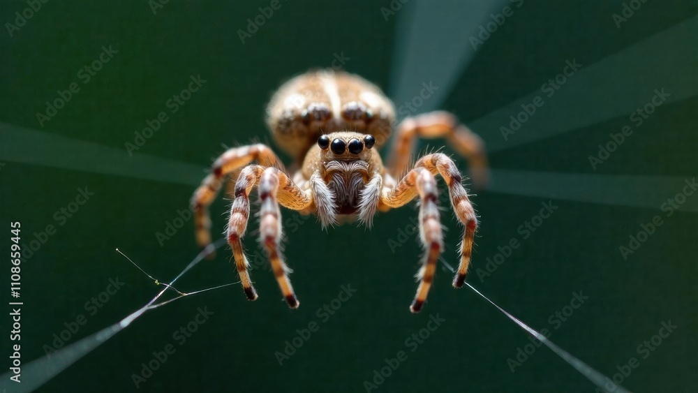Poster a spider is skillfully spinning silk threads while perched on a surface in a lush environment, captu