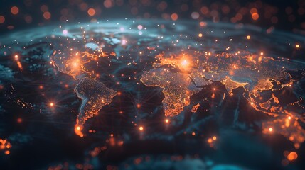 Illuminated Global Network Showing Interconnected World