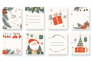 A grid of cute Christmas place cards for printing inspired by French themes. Each card should feature a festive Christmas aesthetic, incorporating French elements such as fleur-de-lis patterns