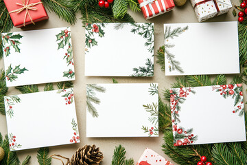 A grid of cute Christmas place cards for printing inspired by French themes. Each card should feature a festive Christmas aesthetic, incorporating French elements such as fleur-de-lis patterns