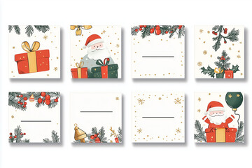 A grid of cute Christmas place cards for printing inspired by French themes. Each card should feature a festive Christmas aesthetic, incorporating French elements such as fleur-de-lis patterns