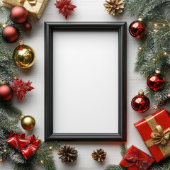 create a realistic picture frame, themed christmas with blank photo frame mockup, vertical A3