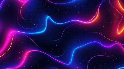 Fototapeta premium Abstract neon glowing lines and particles on dark background.