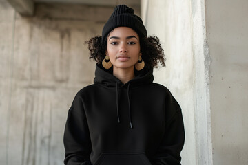 Woman in Black Hoodie with Accessories.