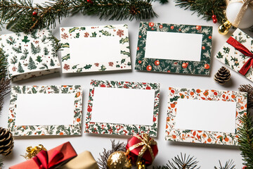 A grid of cute Christmas place cards for printing inspired by French themes. Each card should feature a festive Christmas aesthetic, incorporating French elements such as fleur-de-lis patterns