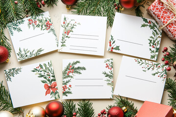 A grid of cute Christmas place cards for printing inspired by French themes. Each card should feature a festive Christmas aesthetic, incorporating French elements such as fleur-de-lis patterns